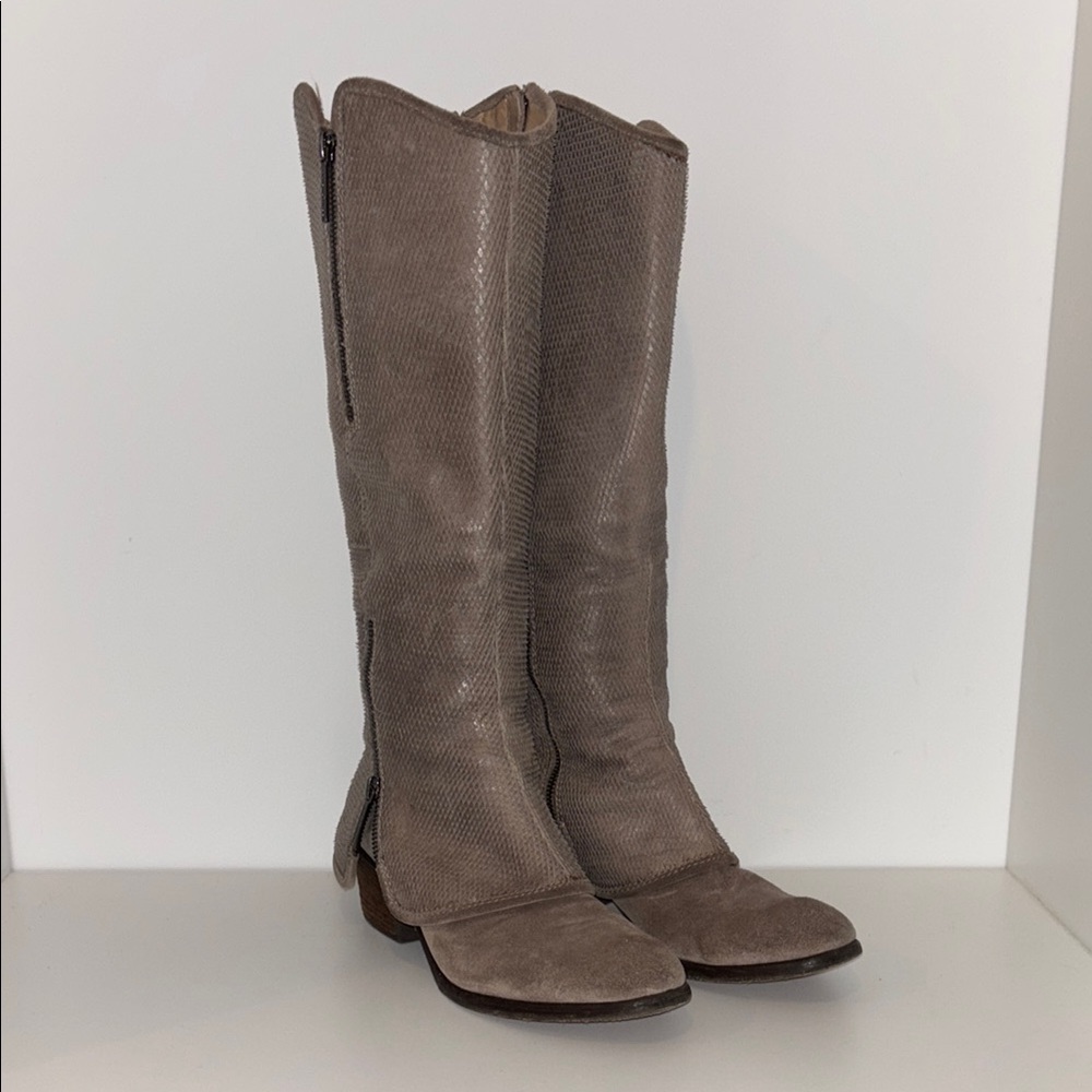 Taupe Suede Knee-High Zip Boots
